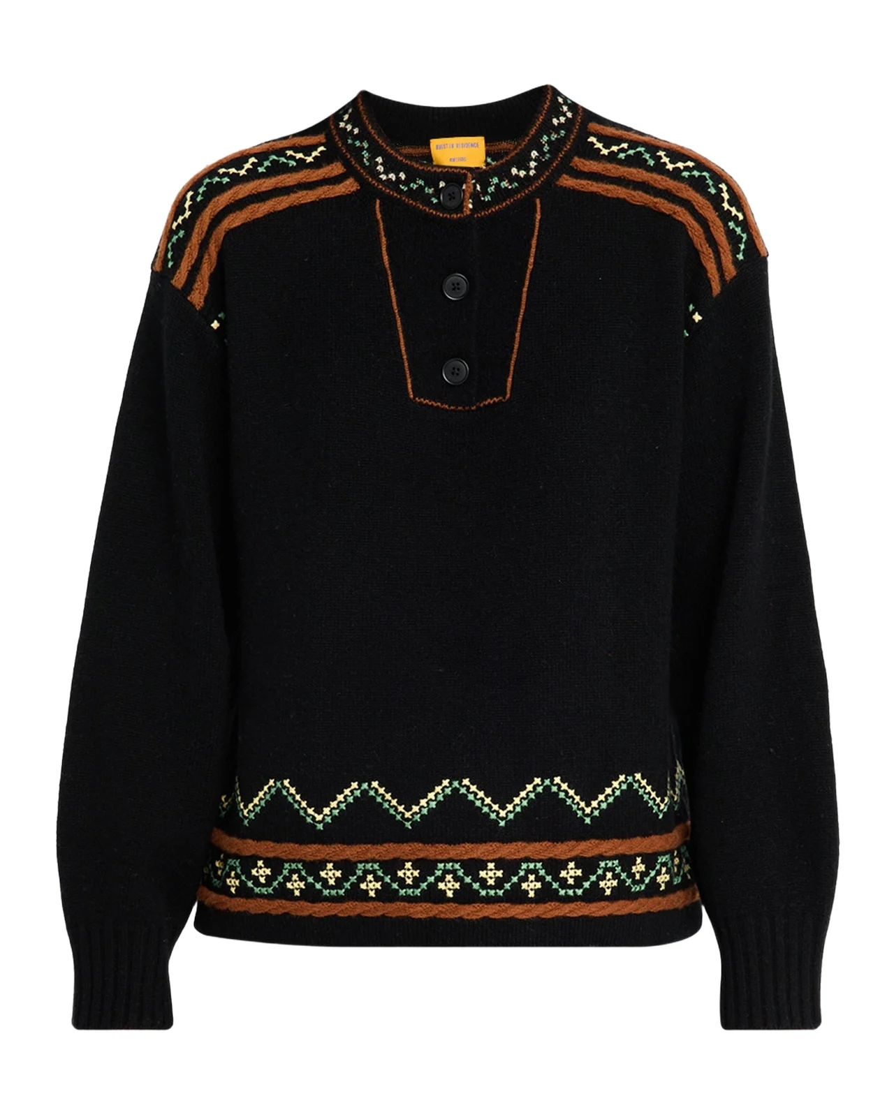 Guest In Residence Fisherman Embroidered Cashmere-Wool Henley Sweater