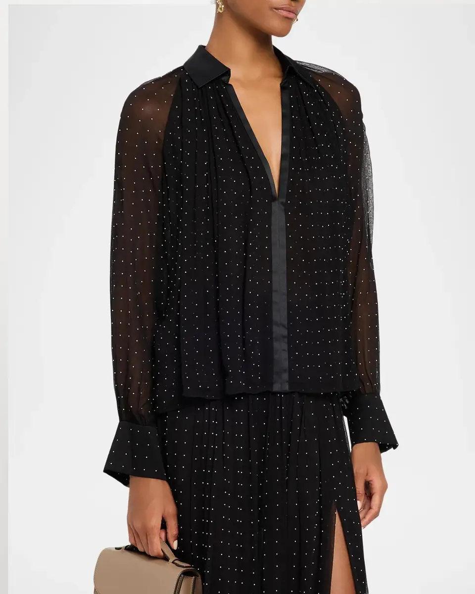 Vince Heat-Set Dot Sheer Gathered Blouse | Thumbnail 4 Vince Heat-Set Dot Sheer Gathered Blouse | Thumbnail 4