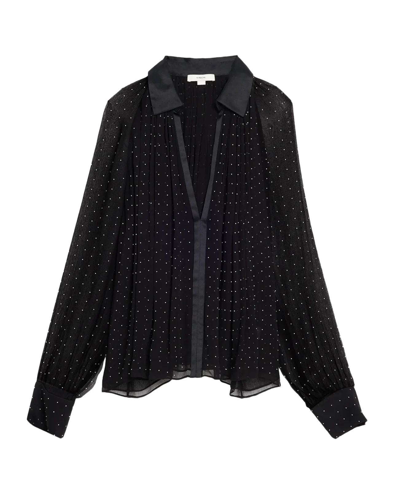 Vince Heat-Set Dot Sheer Gathered Blouse