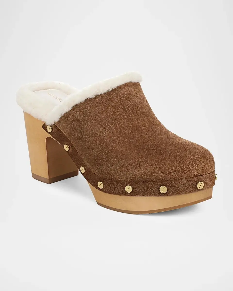 Veronica Beard 95mm Larken Shearling-Lined Suede Clogs | Thumbnail 2
