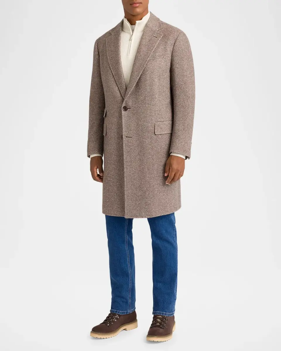 Stefano Ricci Men's Herringbone Cashmere & Silk Topcoat | Thumbnail 2 Stefano Ricci Men's Herringbone Cashmere & Silk Topcoat | Thumbnail 2