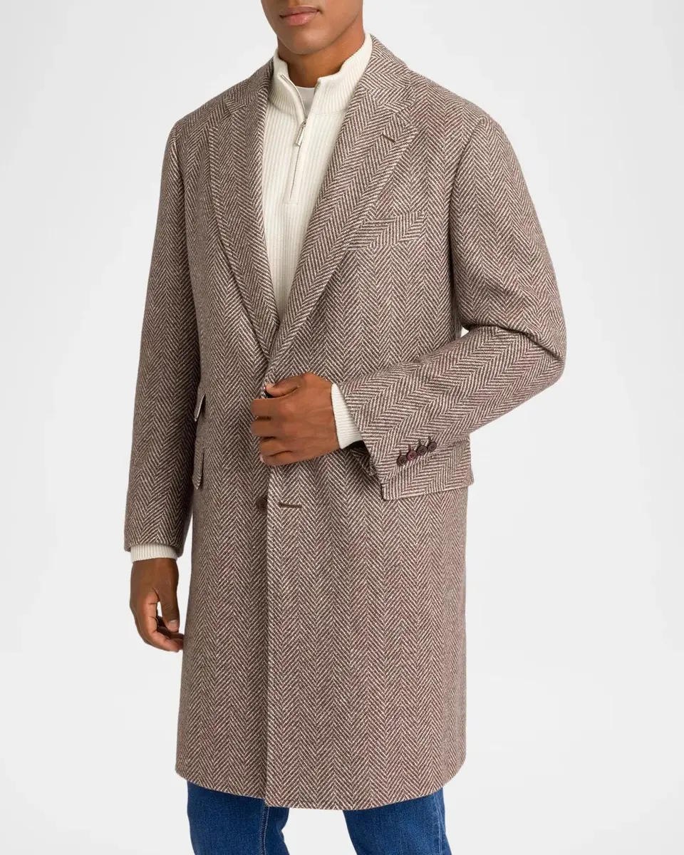 Stefano Ricci Men's Herringbone Cashmere & Silk Topcoat | Thumbnail 4 Stefano Ricci Men's Herringbone Cashmere & Silk Topcoat | Thumbnail 4