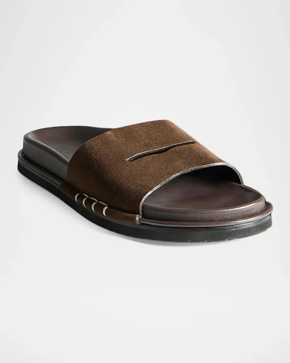 JW Anderson Men's Suede Open-Toe Fussbett Loafer Slides | Thumbnail 2 JW Anderson Men's Suede Open-Toe Fussbett Loafer Slides | Thumbnail 2