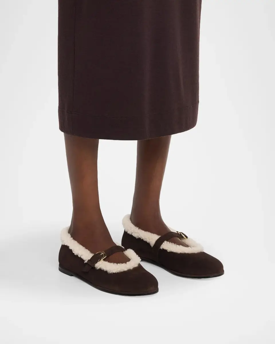 Stuart Weitzman Sai Shearling-Lined Suede Mary Jane Ballerina Flats | Thumbnail 2