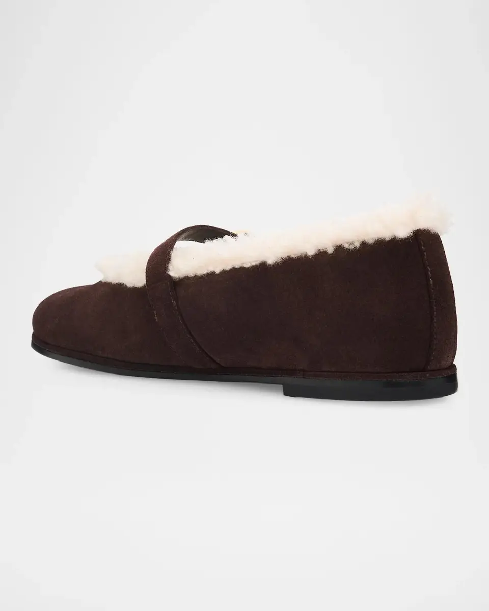 Stuart Weitzman Sai Shearling-Lined Suede Mary Jane Ballerina Flats | Thumbnail 4