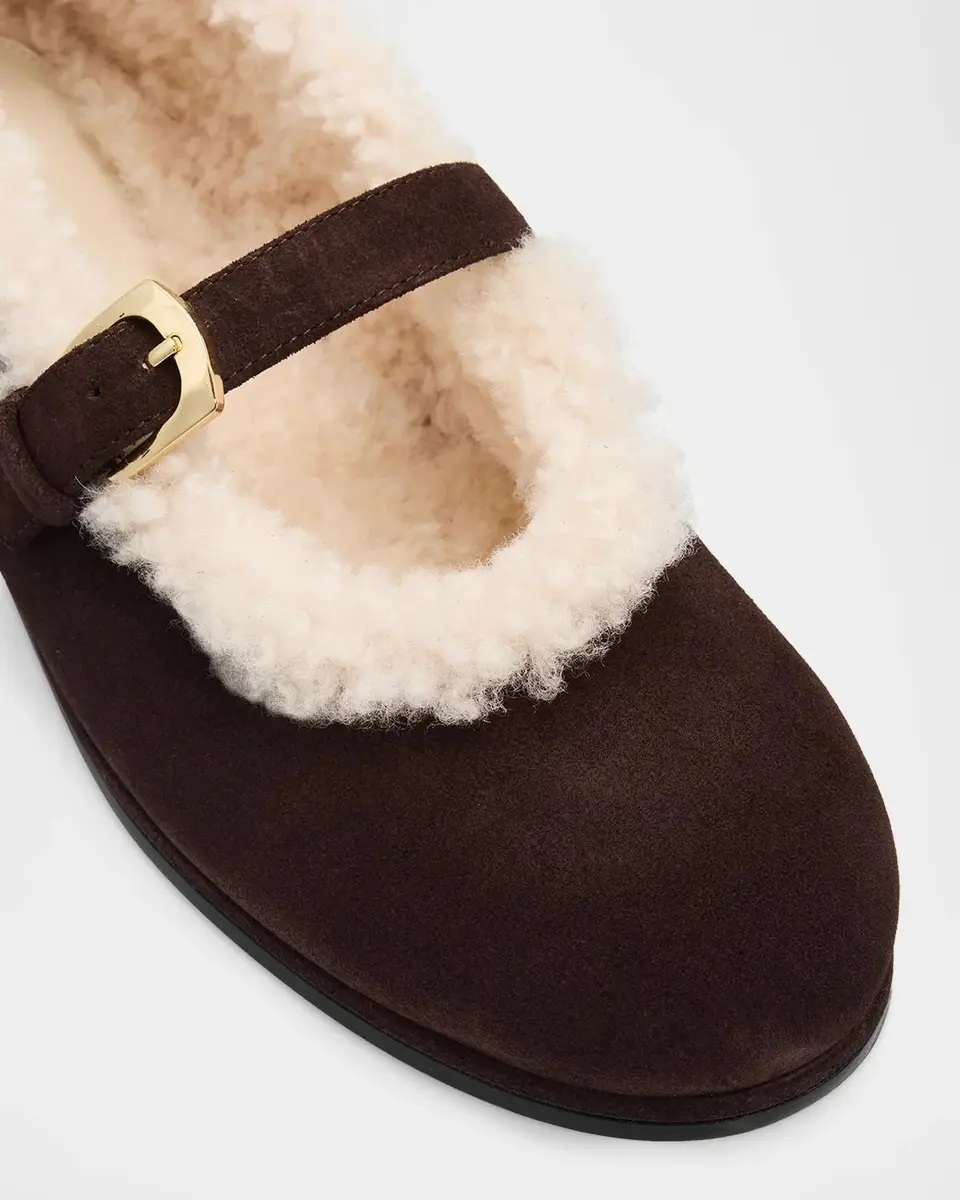 Stuart Weitzman Sai Shearling-Lined Suede Mary Jane Ballerina Flats | Thumbnail 5