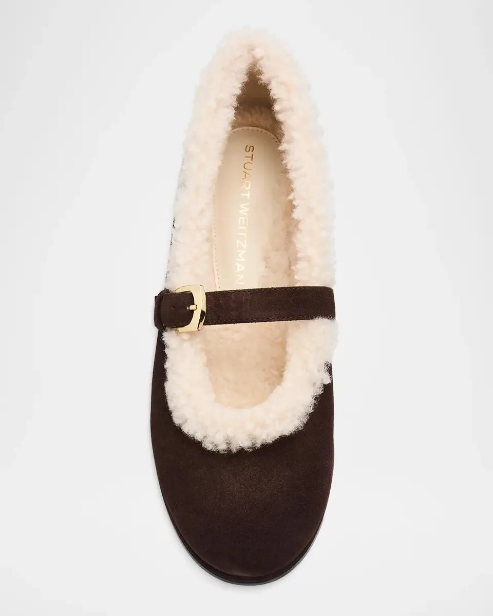 Stuart Weitzman Sai Shearling-Lined Suede Mary Jane Ballerina Flats | Thumbnail 6