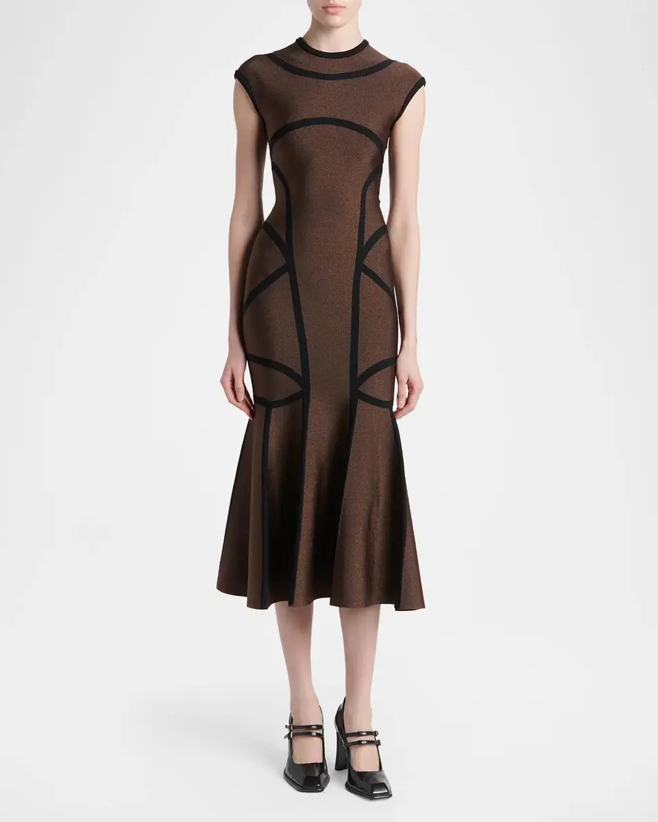 Alexander McQueen Geometric Trumpet Midi Dress | Thumbnail 2 Alexander McQueen Geometric Trumpet Midi Dress | Thumbnail 2