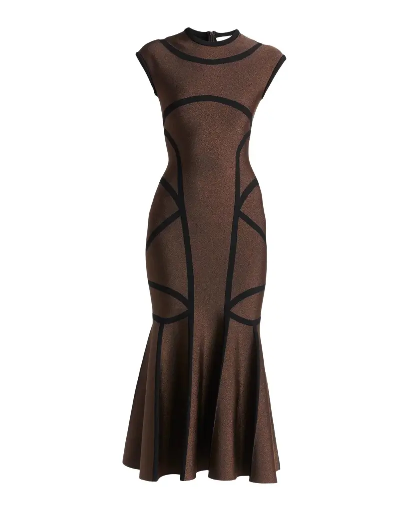 Alexander McQueen Geometric Trumpet Midi Dress