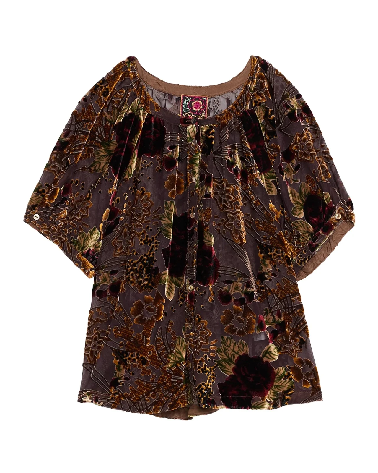 Johnny Was Avah Sheer Floral Burnout Blouse
