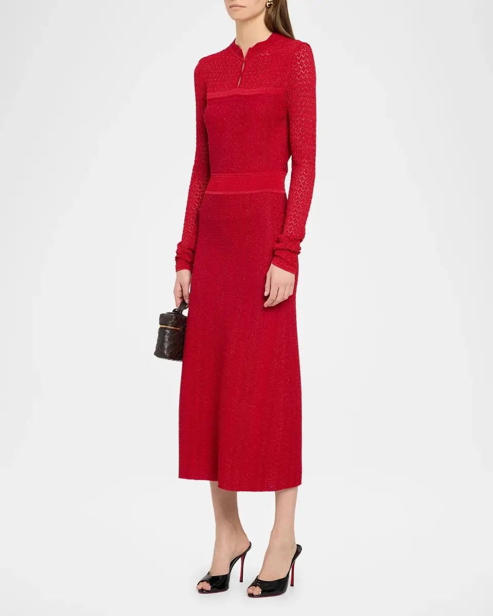 Elie Tahari The Remi Shimmer Pointelle-Knit Midi Dress | Thumbnail 4 Elie Tahari The Remi Shimmer Pointelle-Knit Midi Dress | Thumbnail 4
