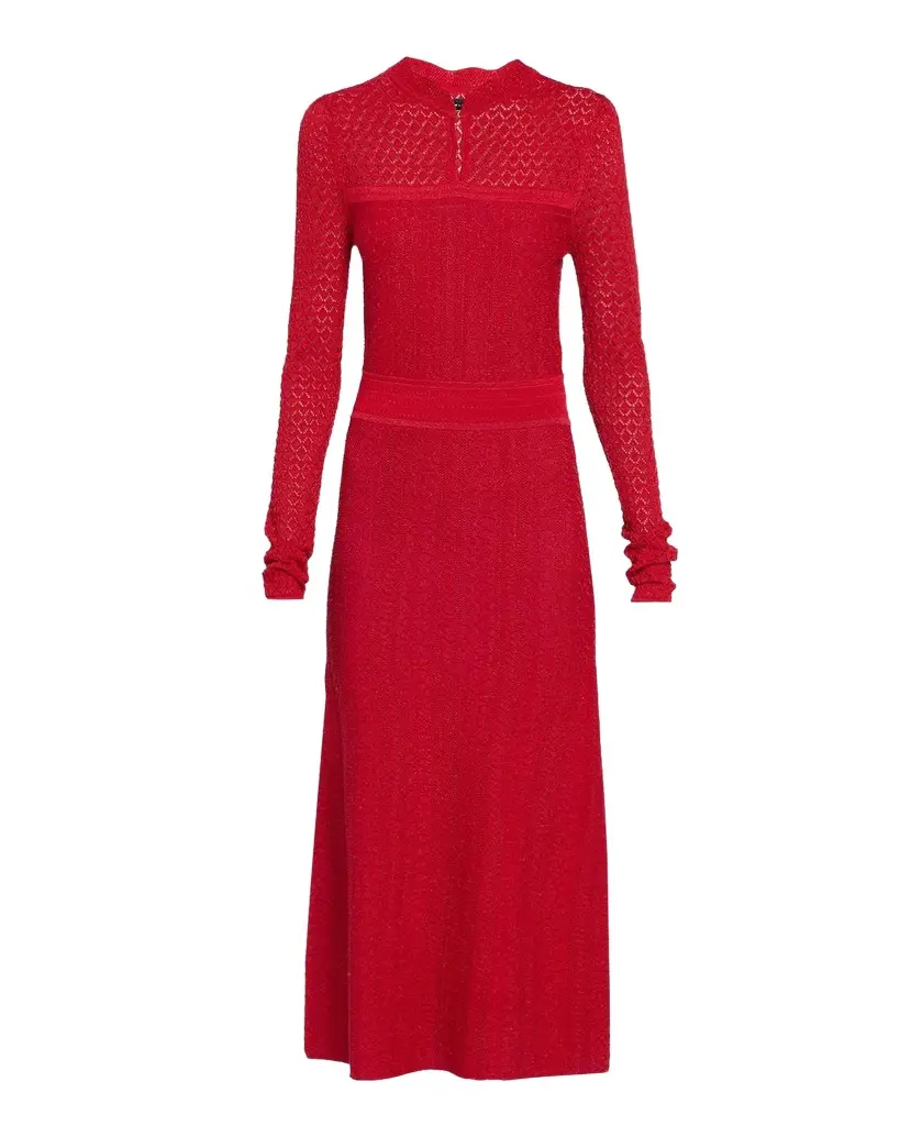 Elie Tahari The Remi Shimmer Pointelle-Knit Midi Dress
