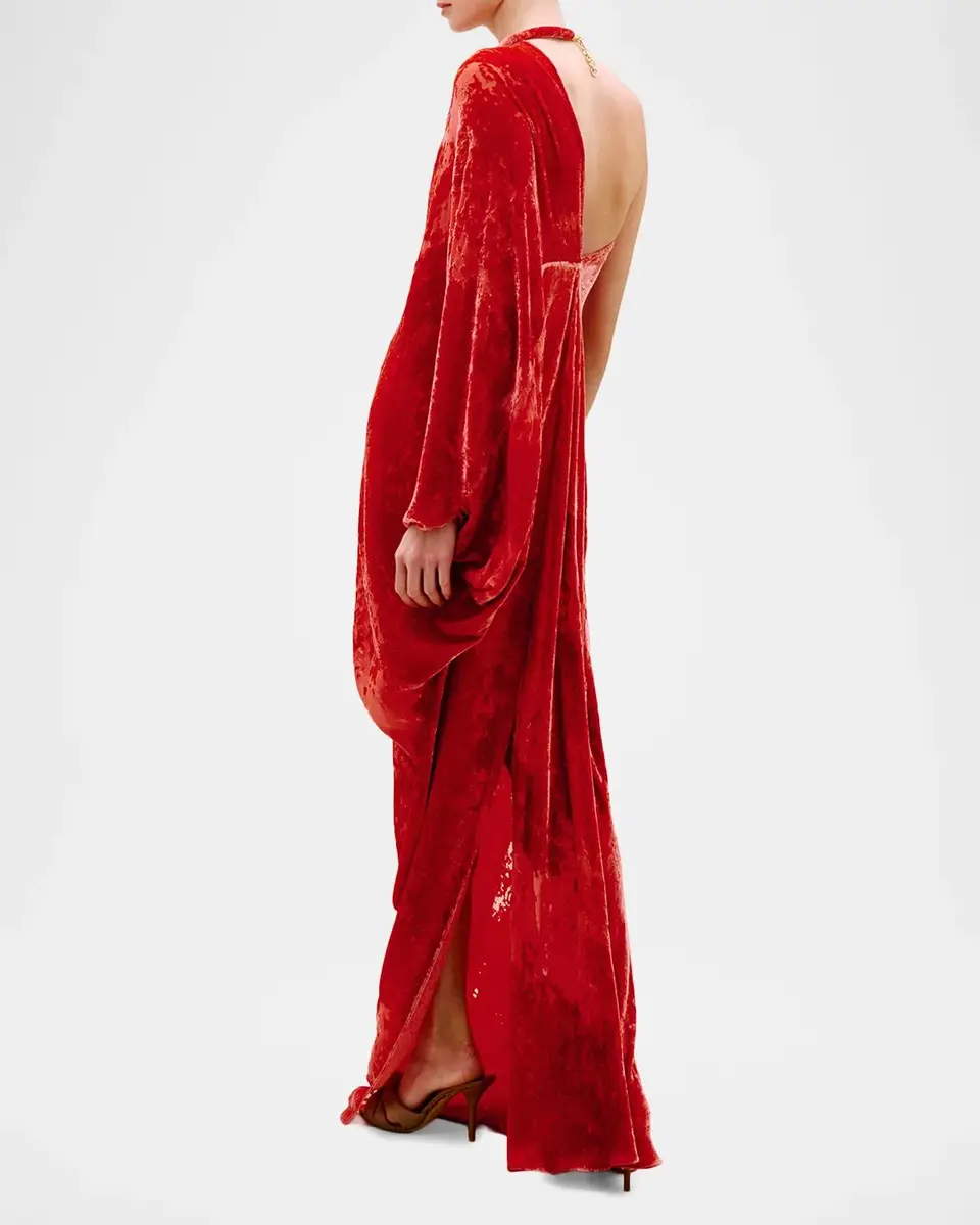 Silvia Tcherassi Erica Velvet Burnout One-Shoulder Maxi Dress | Thumbnail 2 Silvia Tcherassi Erica Velvet Burnout One-Shoulder Maxi Dress | Thumbnail 2