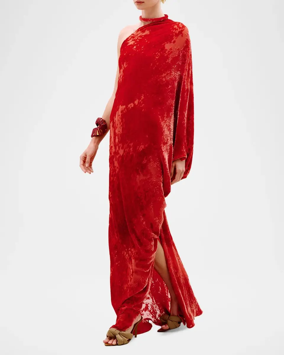 Silvia Tcherassi Erica Velvet Burnout One-Shoulder Maxi Dress | Thumbnail 3 Silvia Tcherassi Erica Velvet Burnout One-Shoulder Maxi Dress | Thumbnail 3