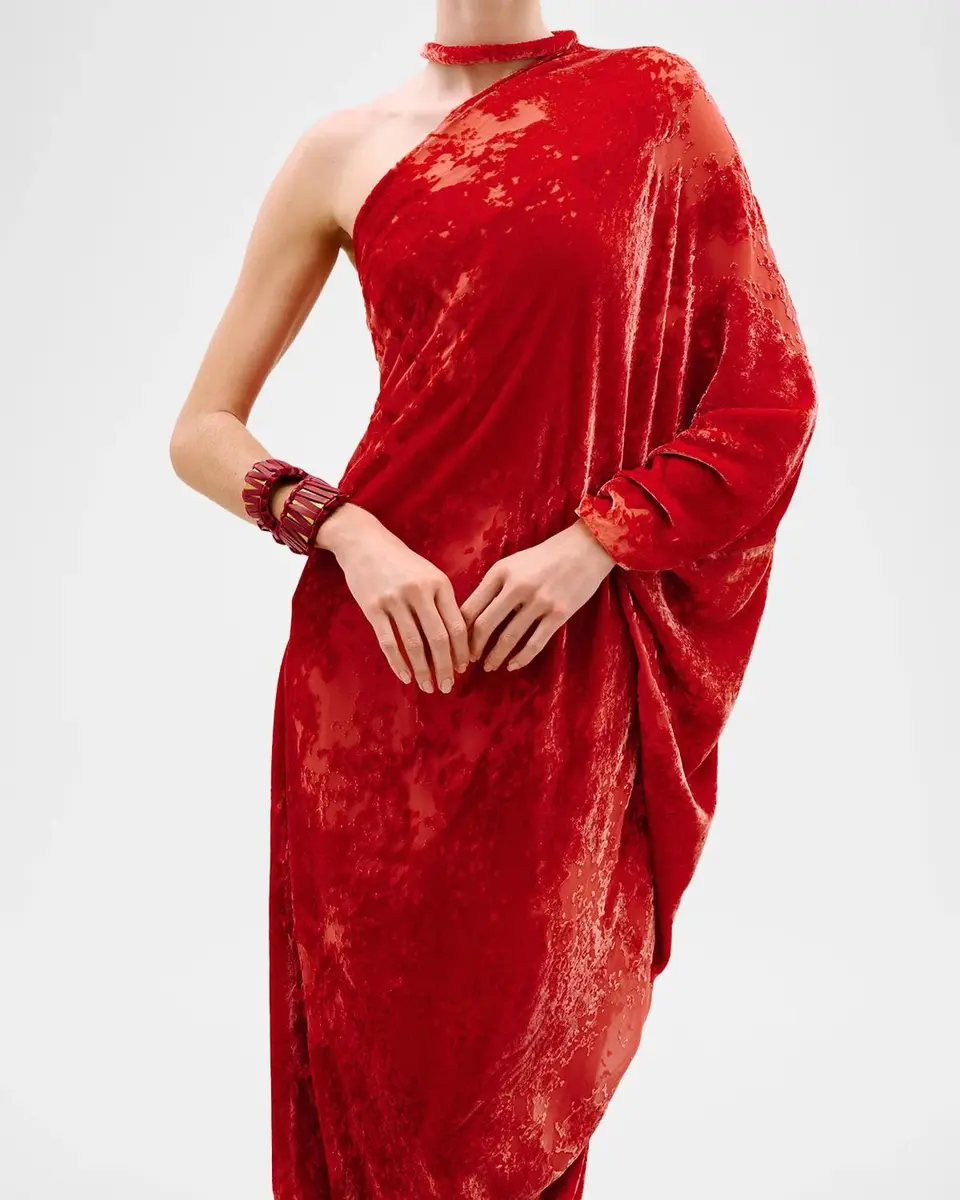 Silvia Tcherassi Erica Velvet Burnout One-Shoulder Maxi Dress | Thumbnail 4 Silvia Tcherassi Erica Velvet Burnout One-Shoulder Maxi Dress | Thumbnail 4