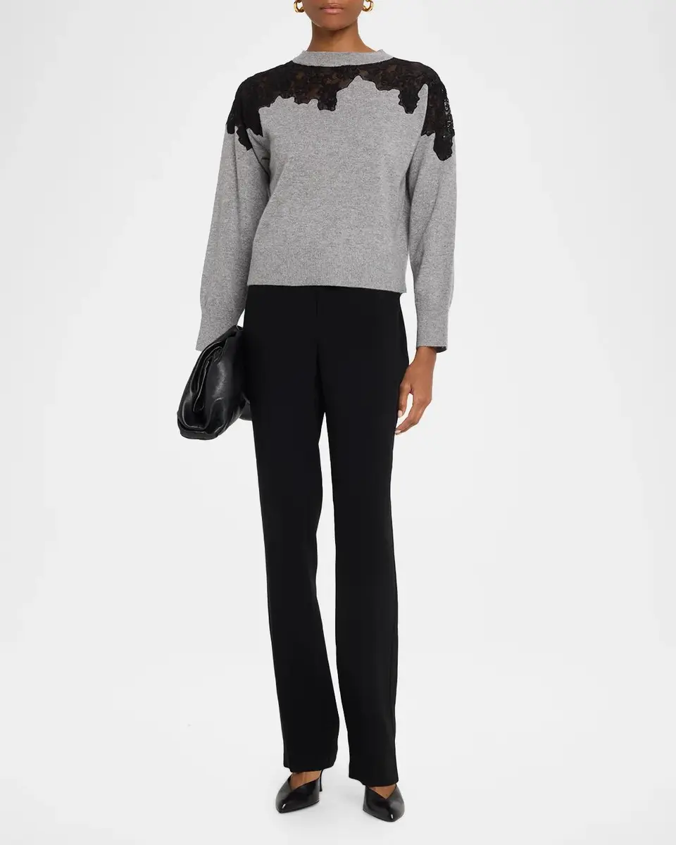 Simkhai Larissa Cashmere Lace-Embellished Crewneck Sweater | Thumbnail 2 Simkhai Larissa Cashmere Lace-Embellished Crewneck Sweater | Thumbnail 2