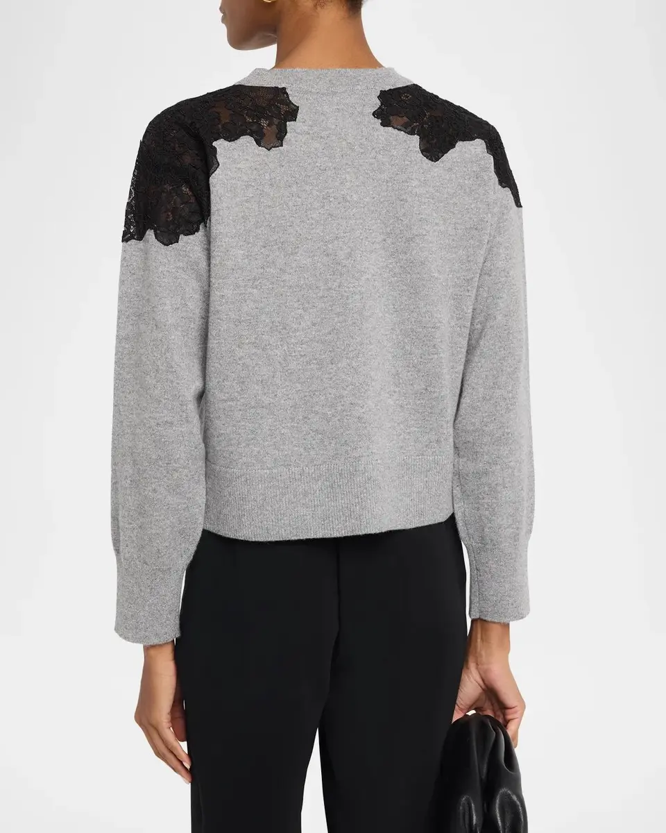 Simkhai Larissa Cashmere Lace-Embellished Crewneck Sweater | Thumbnail 3 Simkhai Larissa Cashmere Lace-Embellished Crewneck Sweater | Thumbnail 3