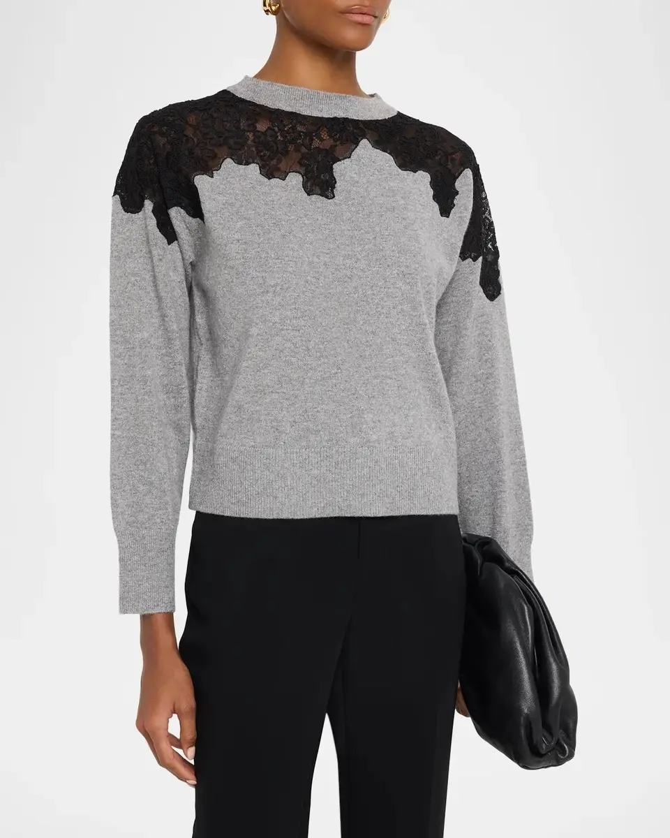 Simkhai Larissa Cashmere Lace-Embellished Crewneck Sweater | Thumbnail 4 Simkhai Larissa Cashmere Lace-Embellished Crewneck Sweater | Thumbnail 4