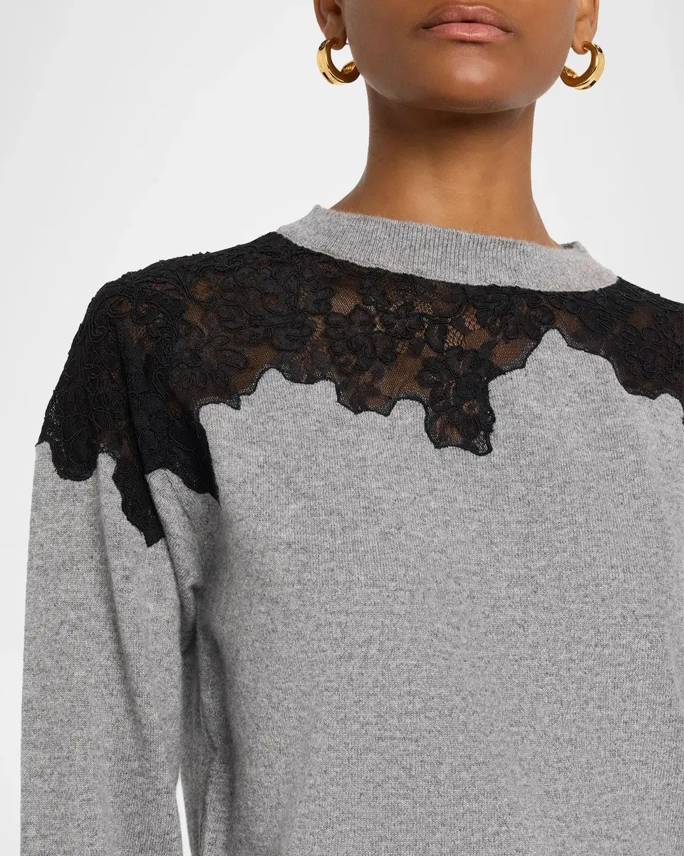 Simkhai Larissa Cashmere Lace-Embellished Crewneck Sweater | Thumbnail 5 Simkhai Larissa Cashmere Lace-Embellished Crewneck Sweater | Thumbnail 5