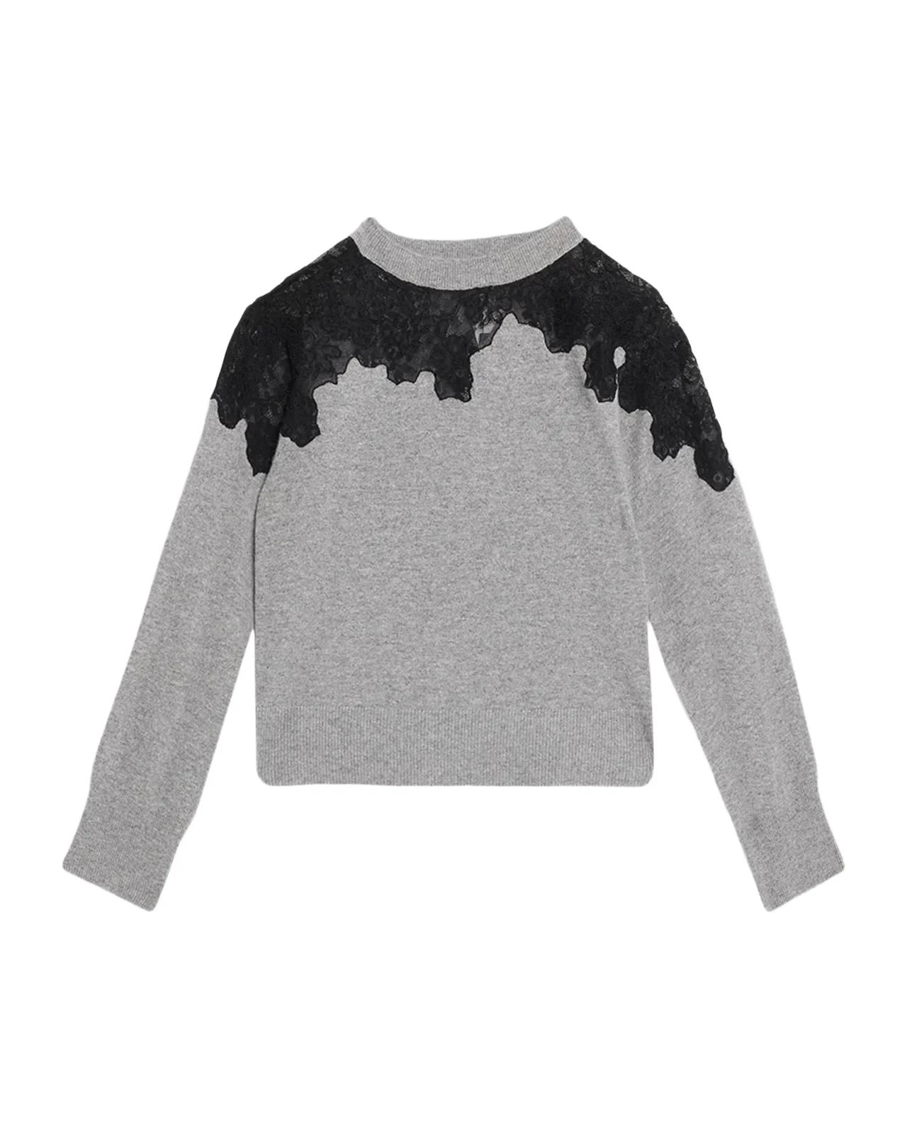 Larissa Cashmere Lace-Embellished Crewneck Sweater Larissa Cashmere Lace-Embellished Crewneck Sweater