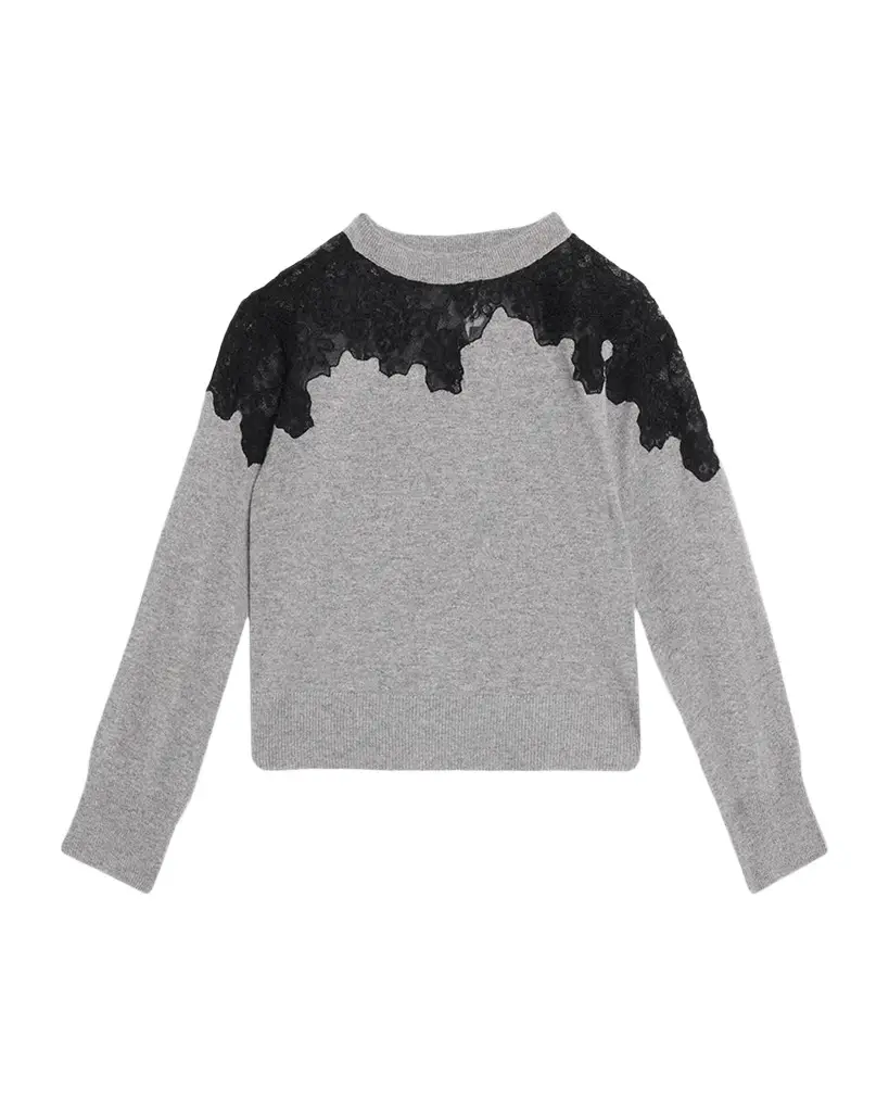 Simkhai Larissa Cashmere Lace-Embellished Crewneck Sweater