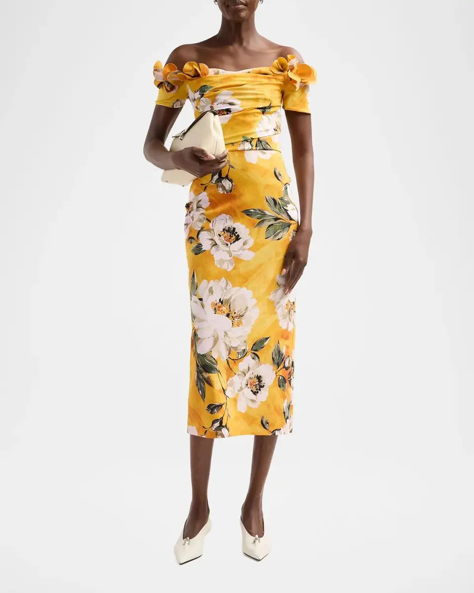 Chiara Boni La Petite Robe Yiana Floral Off-the-Shoulder Midi Dress | Thumbnail 2 Chiara Boni La Petite Robe Yiana Floral Off-the-Shoulder Midi Dress | Thumbnail 2