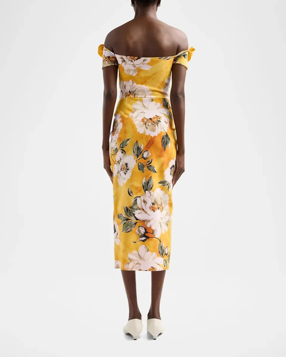 Chiara Boni La Petite Robe Yiana Floral Off-the-Shoulder Midi Dress | Thumbnail 3 Chiara Boni La Petite Robe Yiana Floral Off-the-Shoulder Midi Dress | Thumbnail 3