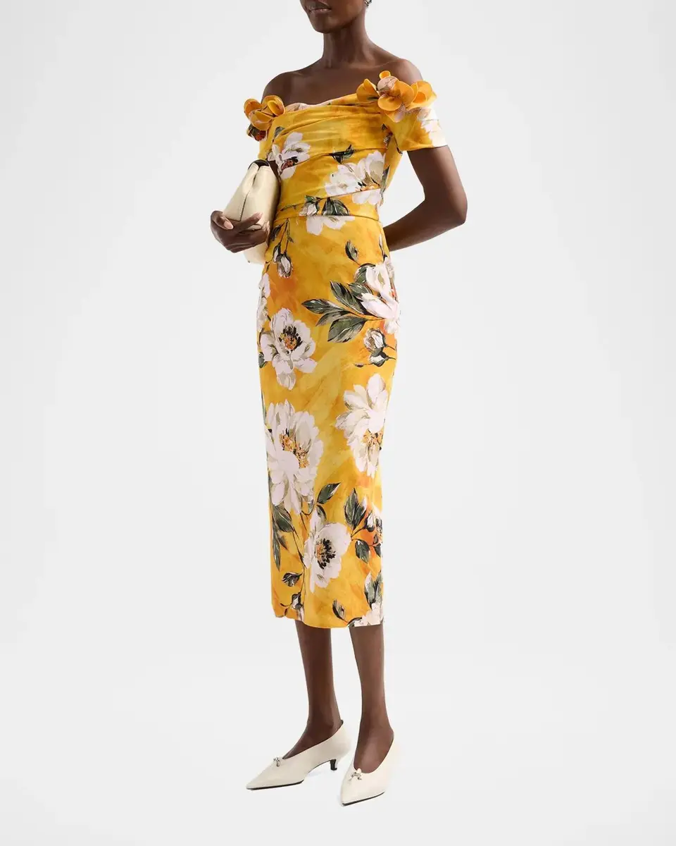 Chiara Boni La Petite Robe Yiana Floral Off-the-Shoulder Midi Dress | Thumbnail 4 Chiara Boni La Petite Robe Yiana Floral Off-the-Shoulder Midi Dress | Thumbnail 4