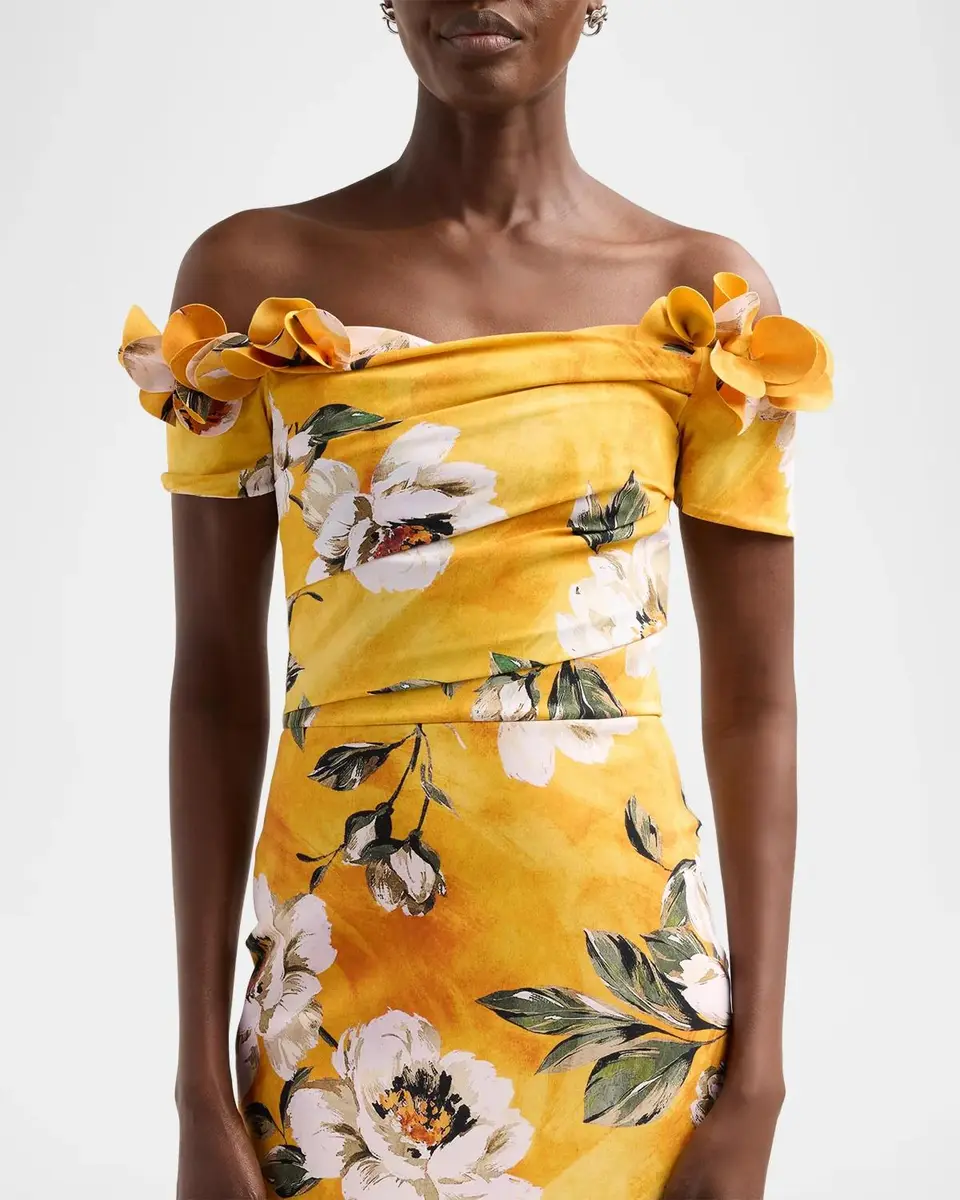 Chiara Boni La Petite Robe Yiana Floral Off-the-Shoulder Midi Dress | Thumbnail 5 Chiara Boni La Petite Robe Yiana Floral Off-the-Shoulder Midi Dress | Thumbnail 5