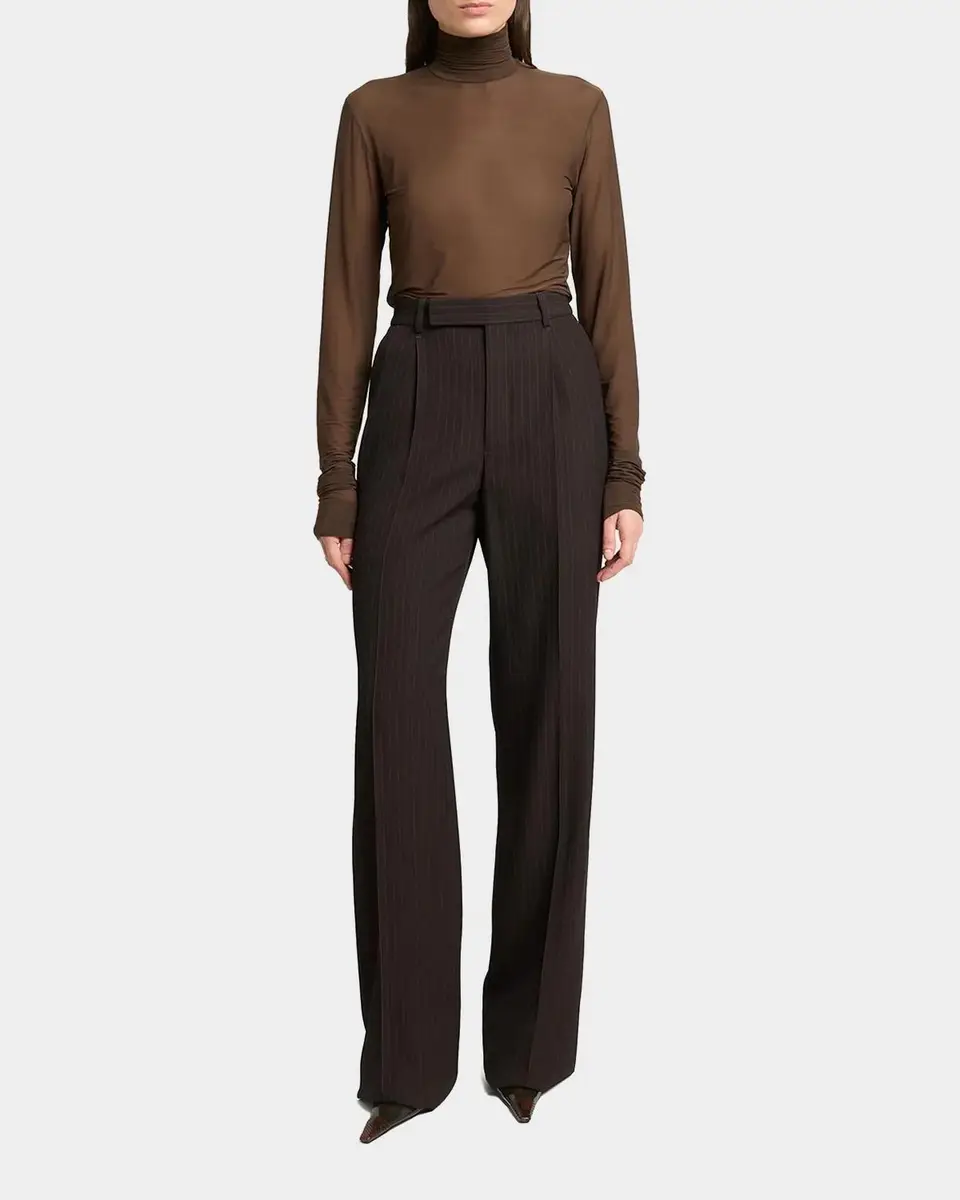 Saint Laurent Pinstriped Wool Crepe De Laine Straight-Leg Trousers | Thumbnail 2 Saint Laurent Pinstriped Wool Crepe De Laine Straight-Leg Trousers | Thumbnail 2
