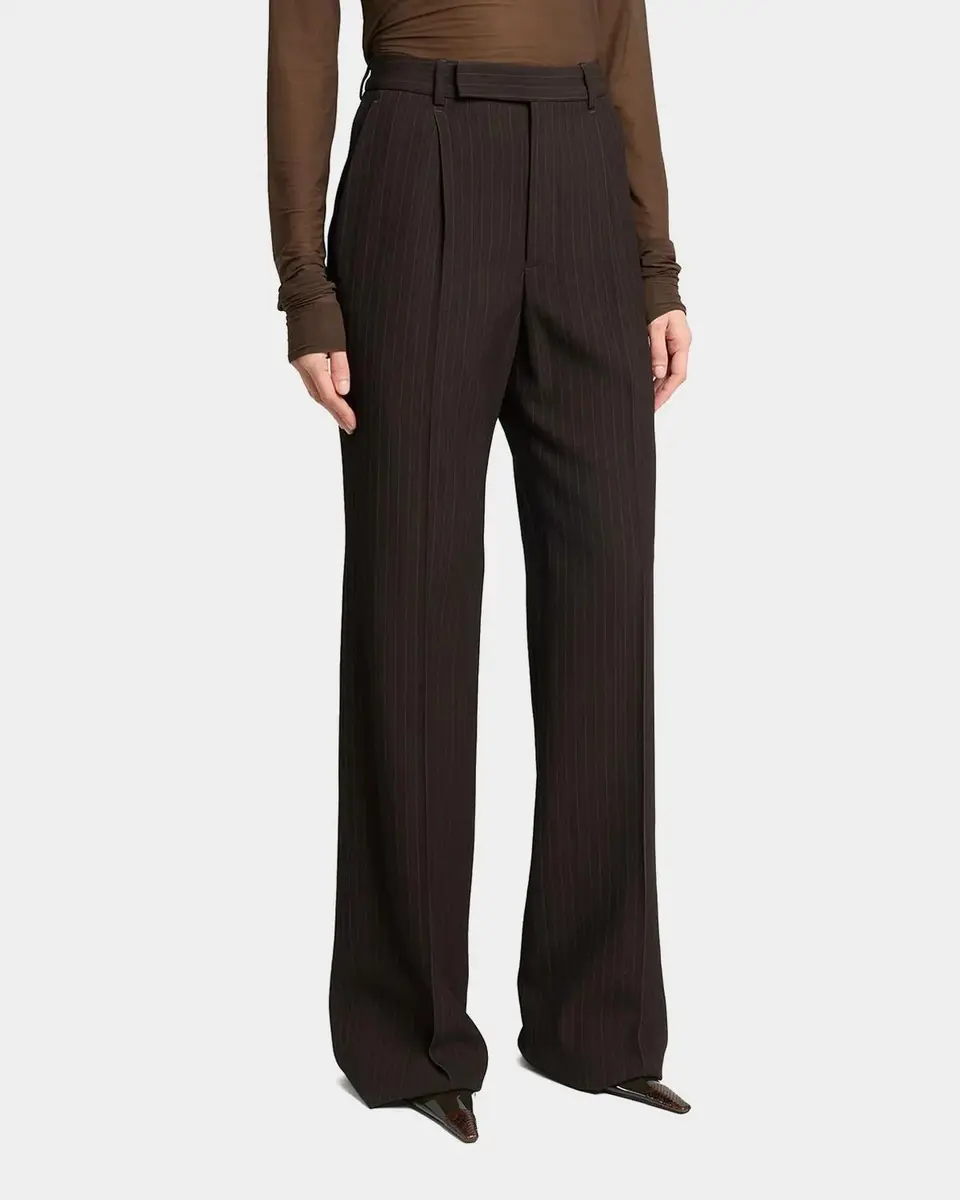 Saint Laurent Pinstriped Wool Crepe De Laine Straight-Leg Trousers | Thumbnail 4 Saint Laurent Pinstriped Wool Crepe De Laine Straight-Leg Trousers | Thumbnail 4