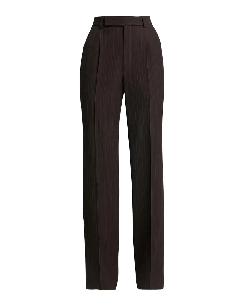 Pinstriped Wool Crepe De Laine Straight-Leg Trousers