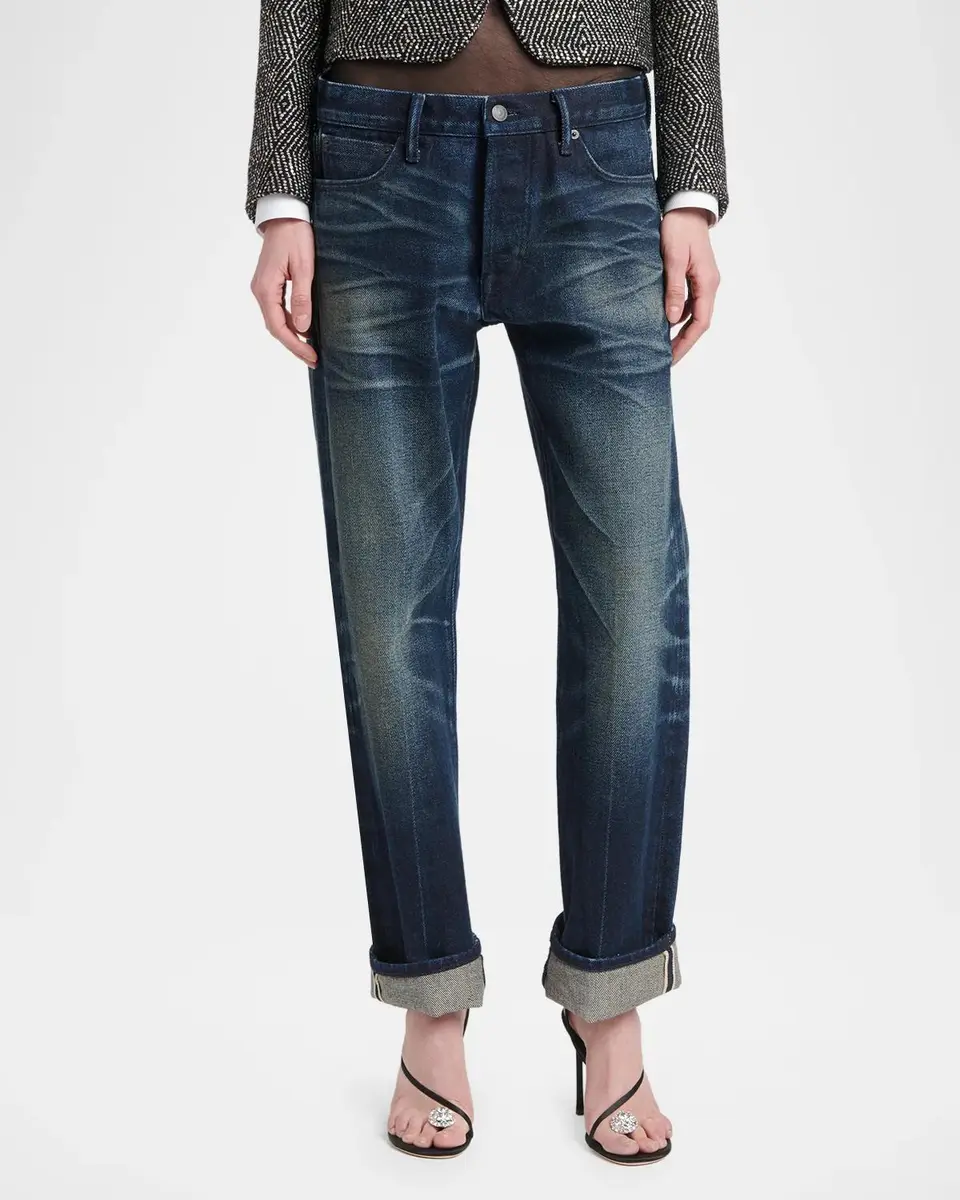 Tom Ford Low-Waist Stonewashed Denim Straight-Leg Boyfriend Pants | Thumbnail 4 Tom Ford Low-Waist Stonewashed Denim Straight-Leg Boyfriend Pants | Thumbnail 4