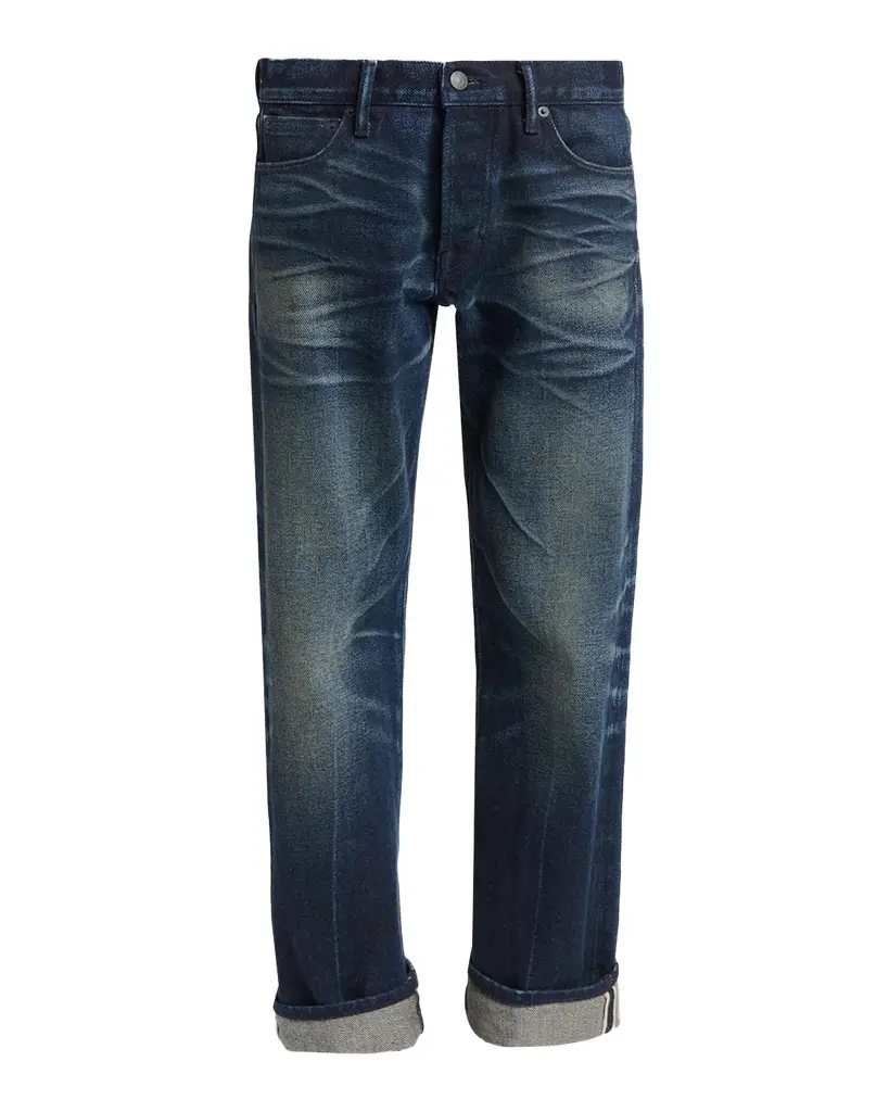 Tom Ford Low-Waist Stonewashed Denim Straight-Leg Boyfriend Pants