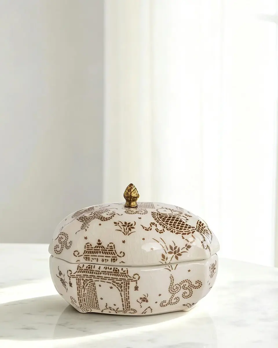 Port 68 Dragon Pagoda Porcelain Box