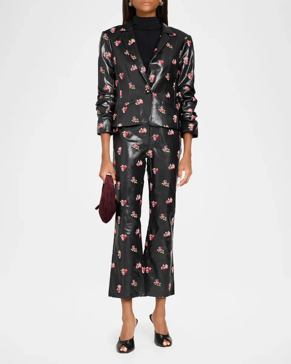 Cinq à Sept Tossed Roses Faux Leather Flare Pants | Thumbnail 2 Cinq à Sept Tossed Roses Faux Leather Flare Pants | Thumbnail 2