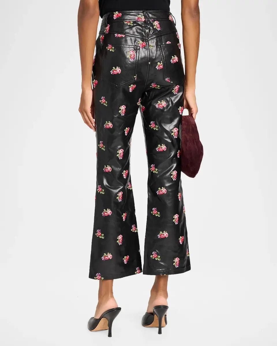 Cinq à Sept Tossed Roses Faux Leather Flare Pants | Thumbnail 3 Cinq à Sept Tossed Roses Faux Leather Flare Pants | Thumbnail 3