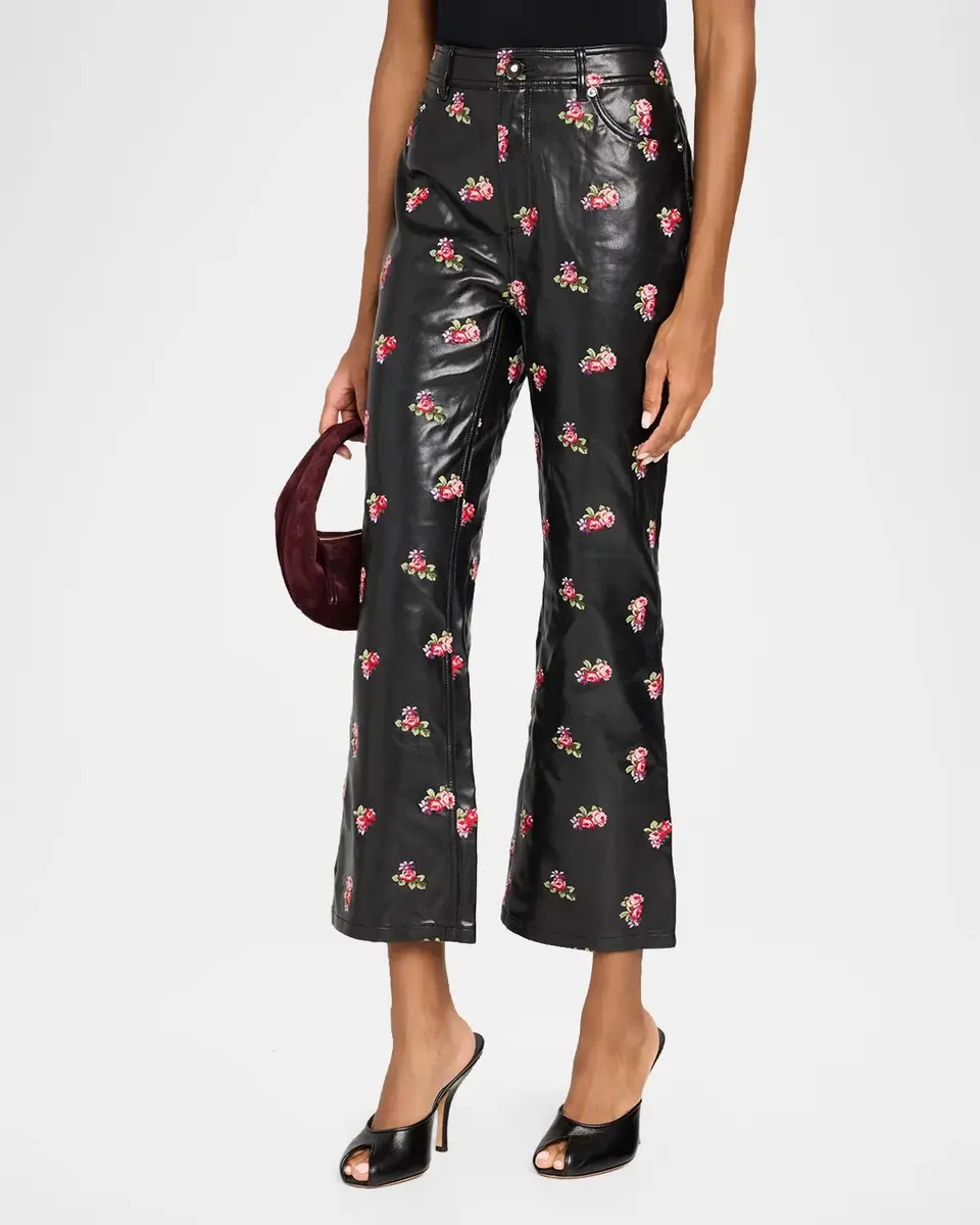 Cinq à Sept Tossed Roses Faux Leather Flare Pants | Thumbnail 4 Cinq à Sept Tossed Roses Faux Leather Flare Pants | Thumbnail 4