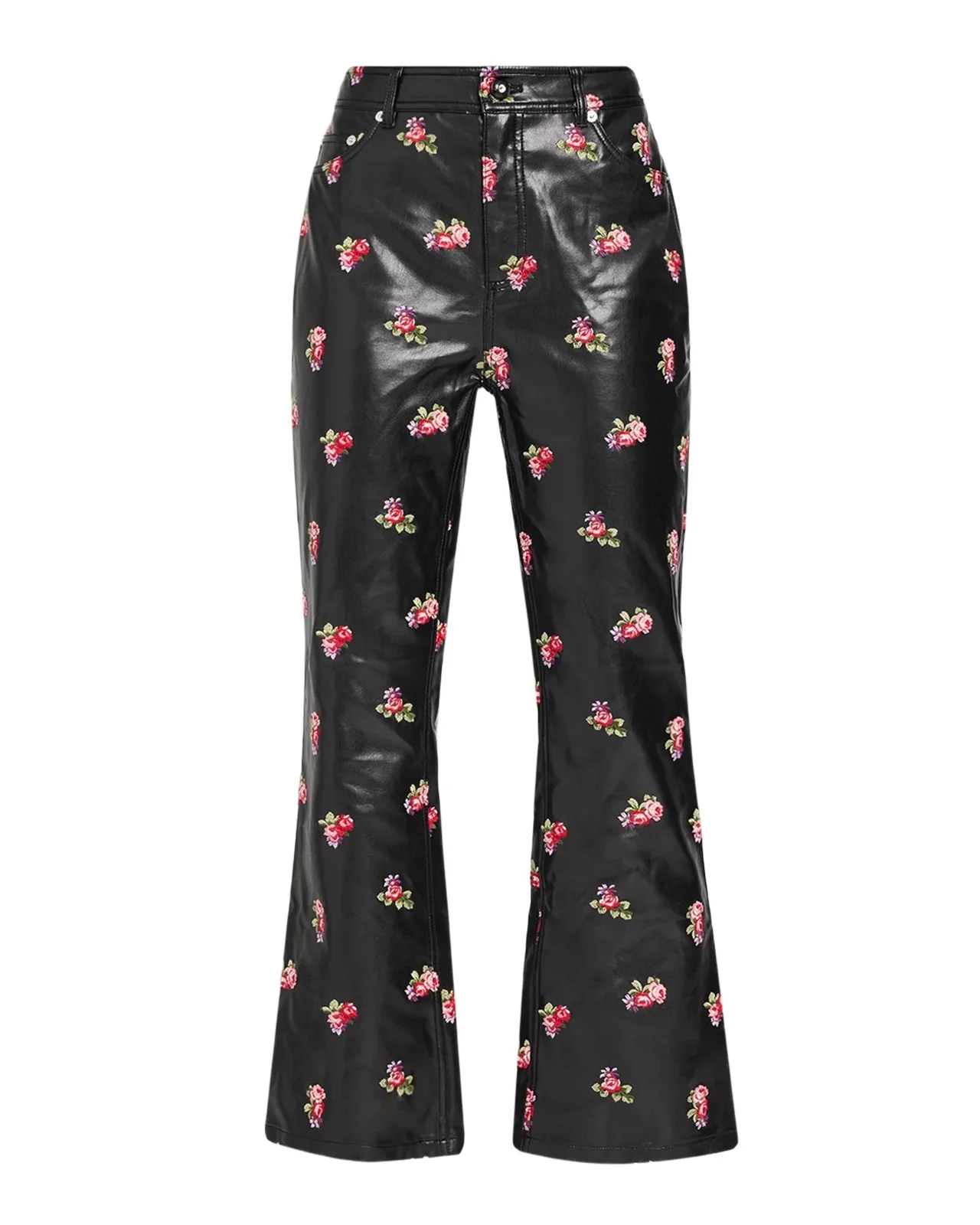Cinq à Sept Tossed Roses Faux Leather Flare Pants