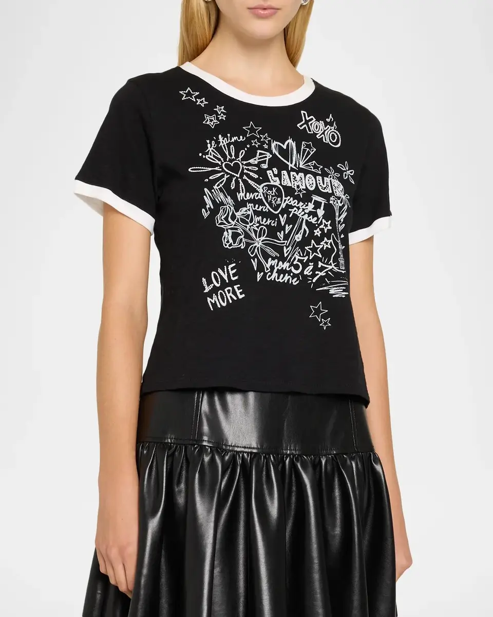 Cinq à Sept L 'Amour Doodle Ringer T-Shirt | Thumbnail 4 Cinq à Sept L 'Amour Doodle Ringer T-Shirt | Thumbnail 4