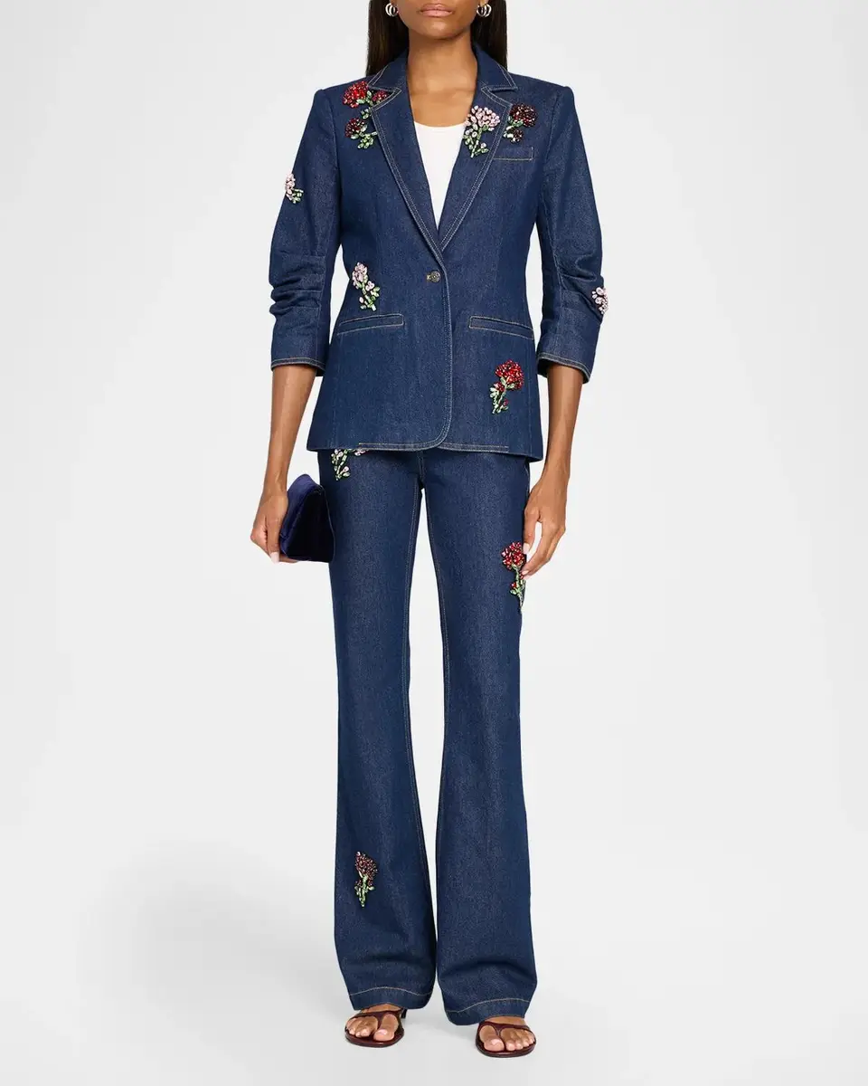 Cinq à Sept Rhinestone Roses Denim Blazer | Thumbnail 2 Cinq à Sept Rhinestone Roses Denim Blazer | Thumbnail 2