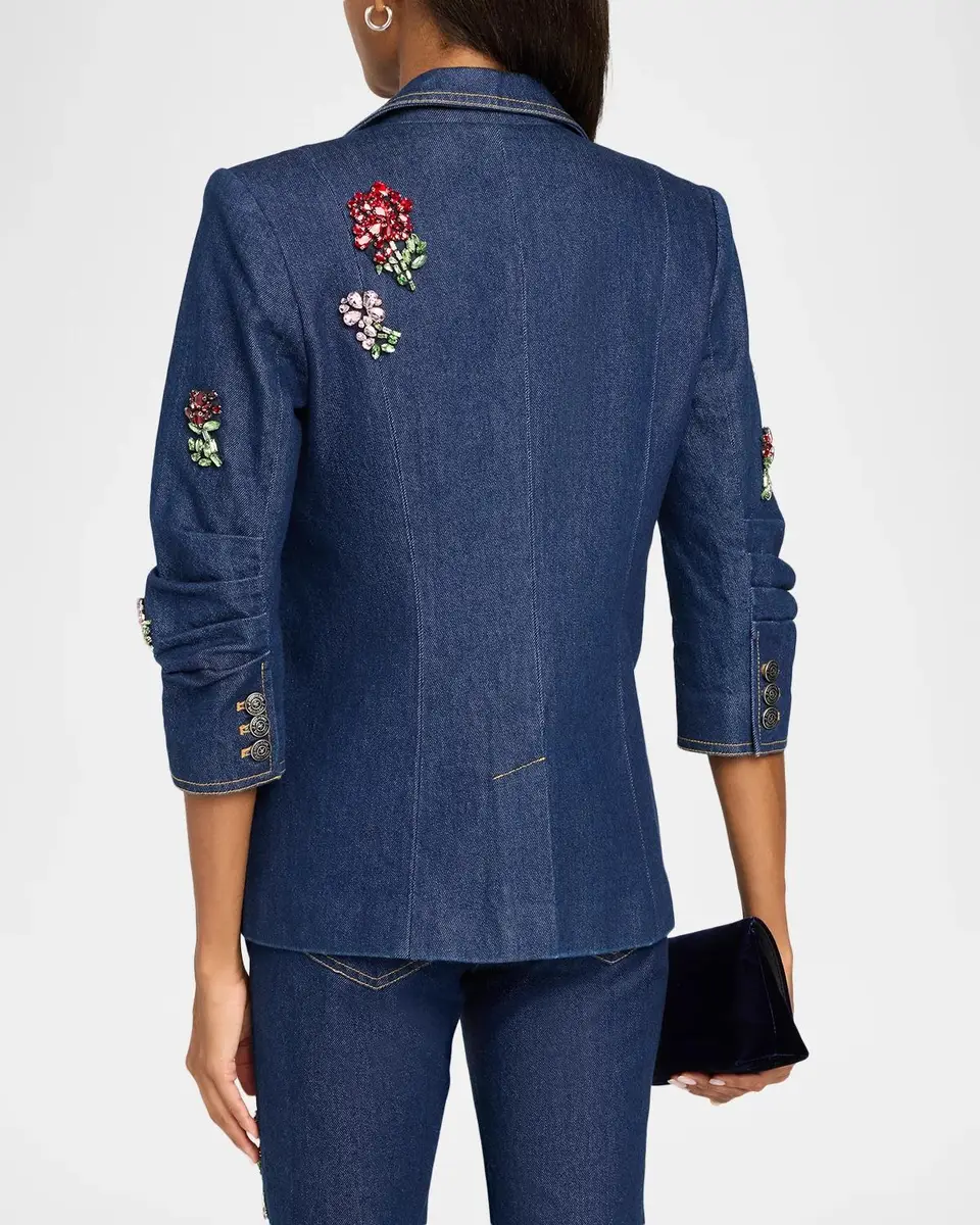 Cinq à Sept Rhinestone Roses Denim Blazer | Thumbnail 3 Cinq à Sept Rhinestone Roses Denim Blazer | Thumbnail 3