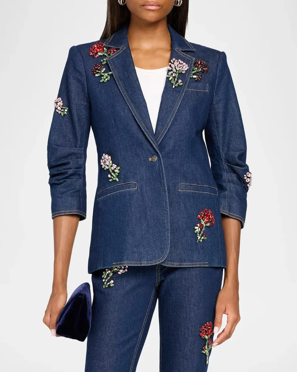 Cinq à Sept Rhinestone Roses Denim Blazer | Thumbnail 4 Cinq à Sept Rhinestone Roses Denim Blazer | Thumbnail 4