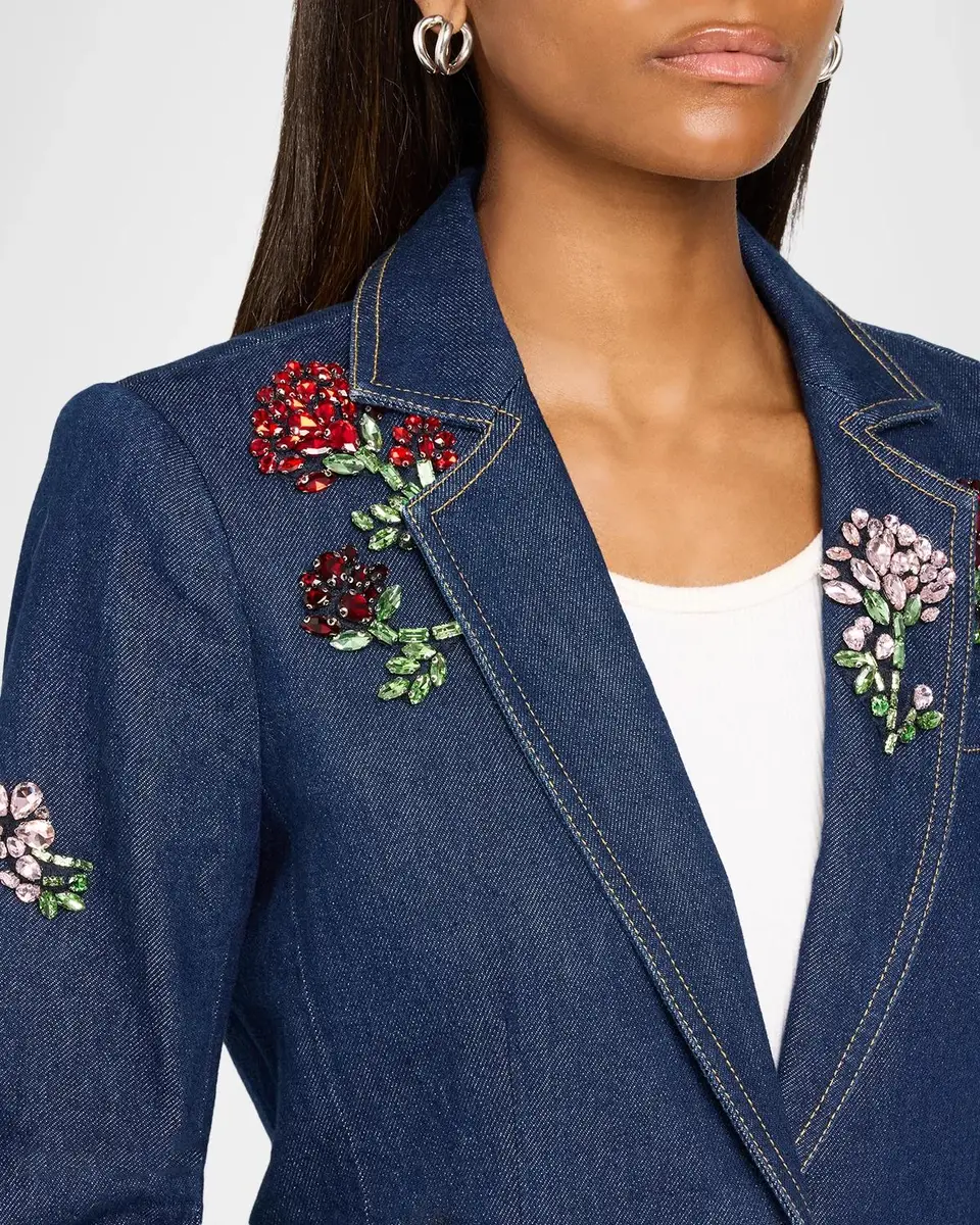Cinq à Sept Rhinestone Roses Denim Blazer | Thumbnail 5 Cinq à Sept Rhinestone Roses Denim Blazer | Thumbnail 5