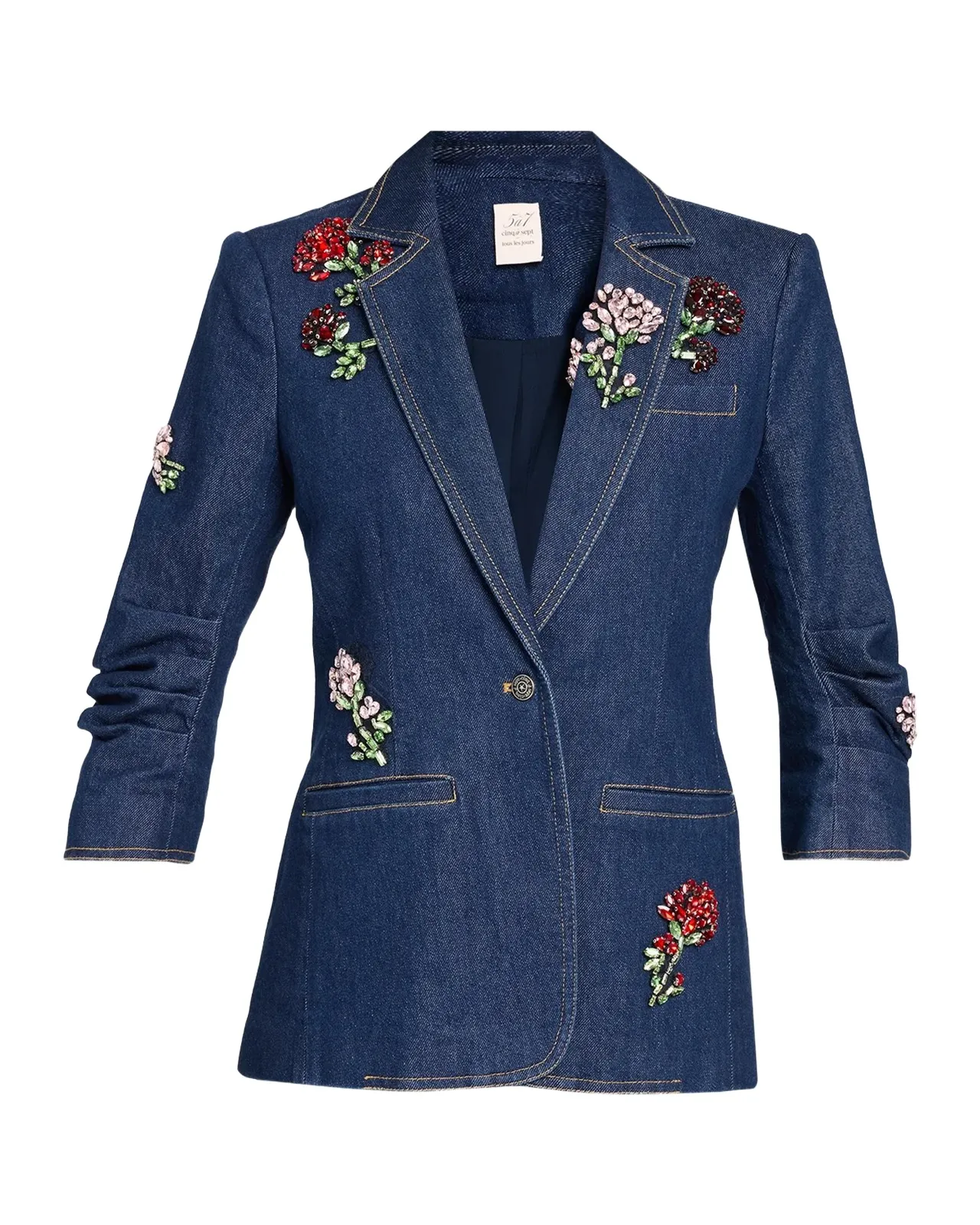 Cinq à Sept Rhinestone Roses Denim Blazer