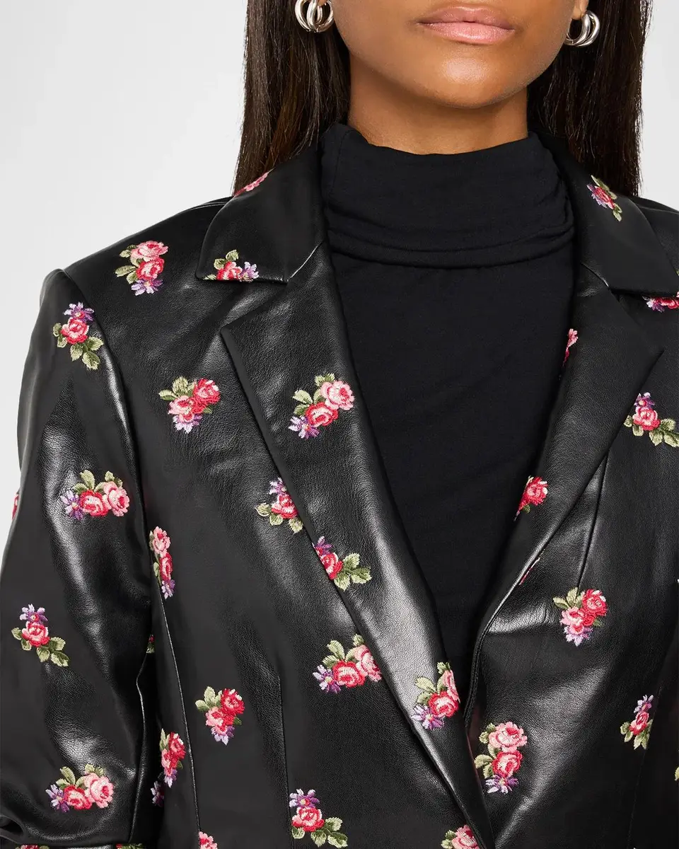 Cinq à Sept Tossed Roses Faux Leather Blazer | Thumbnail 5 Cinq à Sept Tossed Roses Faux Leather Blazer | Thumbnail 5