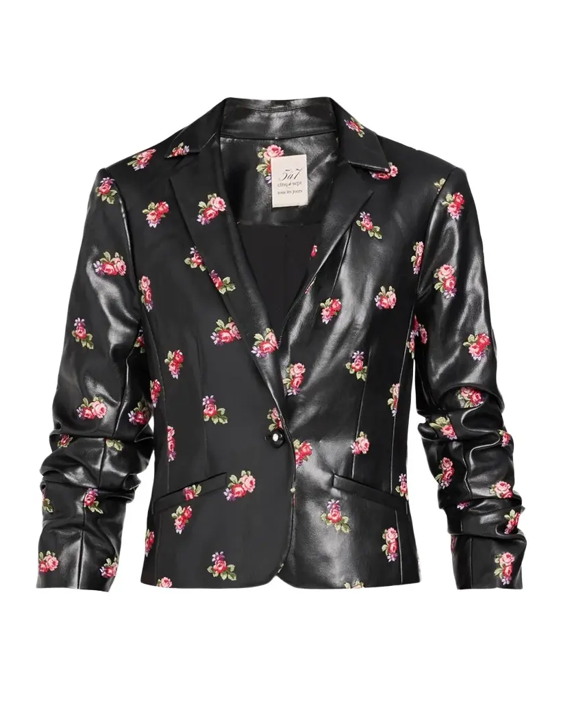 Tossed Roses Faux Leather Blazer