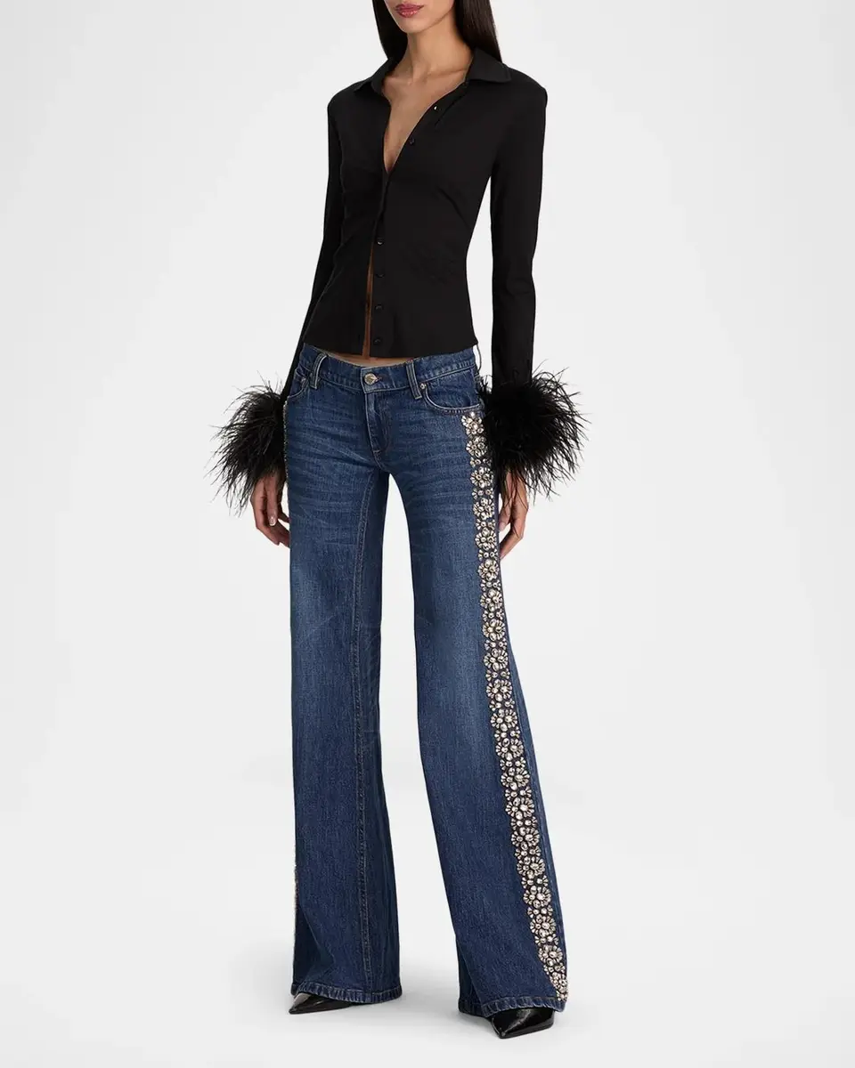 Alice + Olivia Emryn Ultra Low-Rise Embellished Jeans | Thumbnail 2 Alice + Olivia Emryn Ultra Low-Rise Embellished Jeans | Thumbnail 2