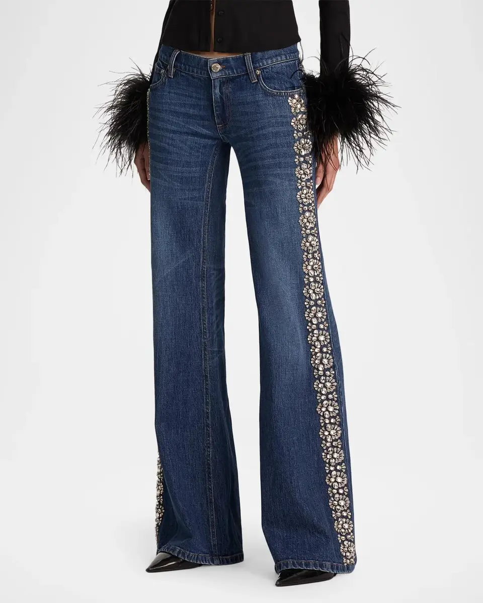 Alice + Olivia Emryn Ultra Low-Rise Embellished Jeans | Thumbnail 4 Alice + Olivia Emryn Ultra Low-Rise Embellished Jeans | Thumbnail 4