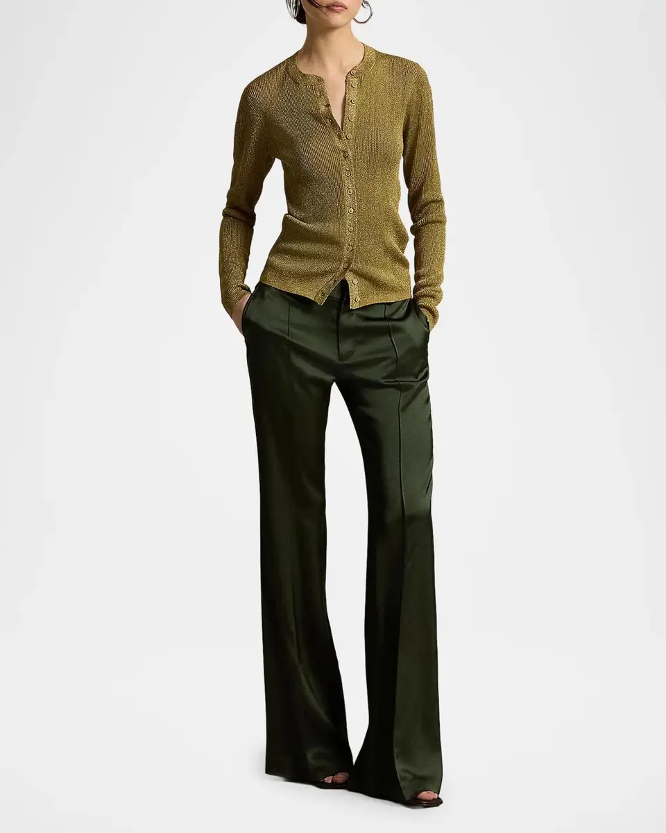 Ralph Lauren Metallic Rib Crewneck Cardigan | Thumbnail 2 Ralph Lauren Metallic Rib Crewneck Cardigan | Thumbnail 2